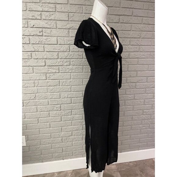 Lulu’s Women Black Tie Front Side Slit Culotte Jumpsuit Size XS - Picture 5 of 12